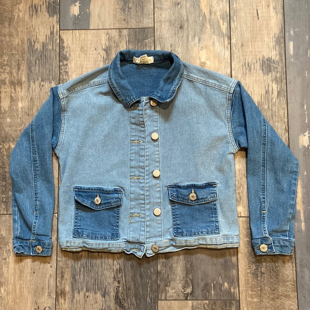 Soho Blue Girls Mixed Blue Denim Jacket Button Up Coat Size 10/12 Cute Stylish